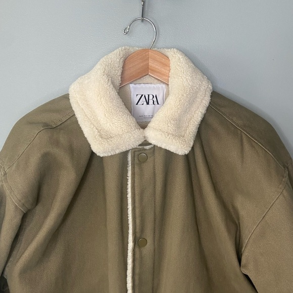 Zara Shearling Lined Button Snap Aviator - Picture 5 of 9